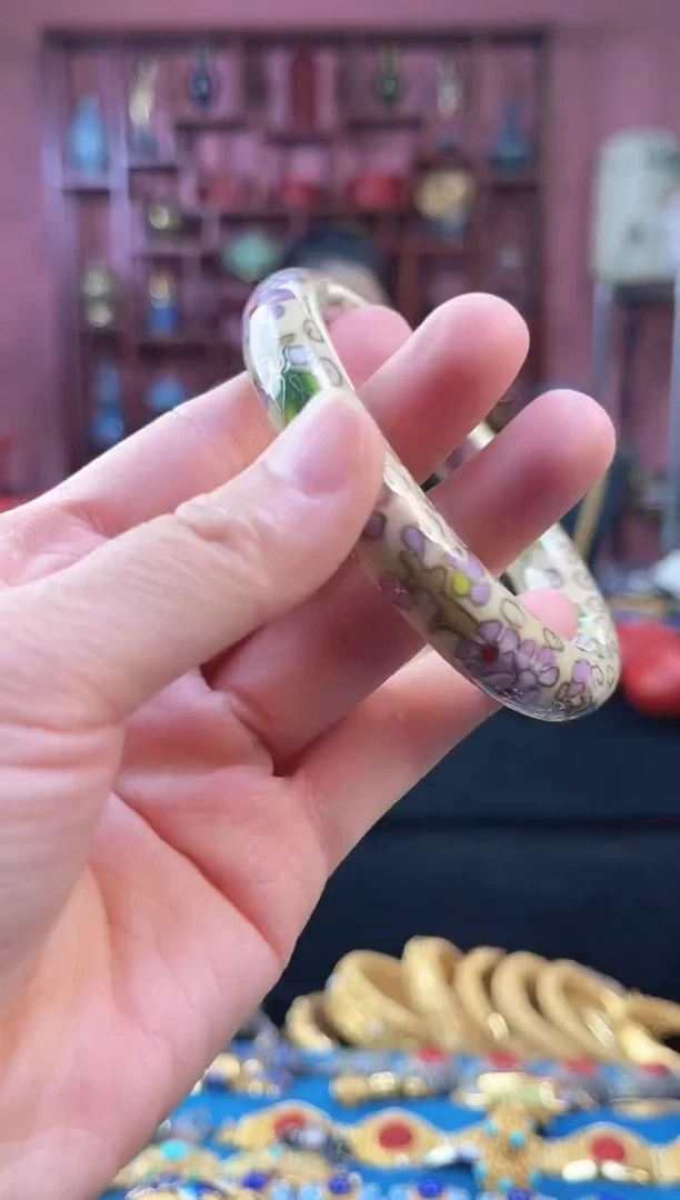 非遗 景泰蓝棍镯 60/宽版 米黄