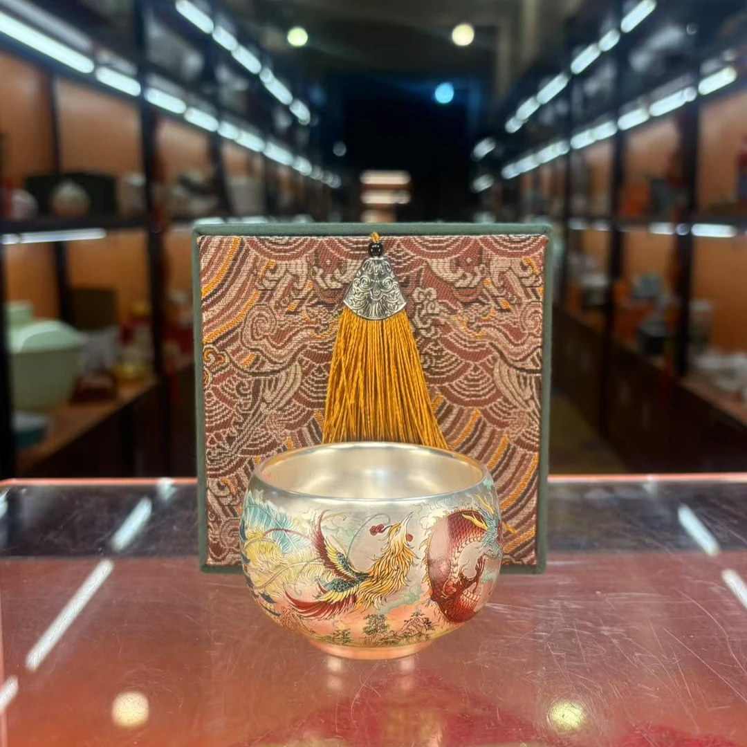 秋香茶具 龙瓷胎包银缸杯主人杯品茗杯-