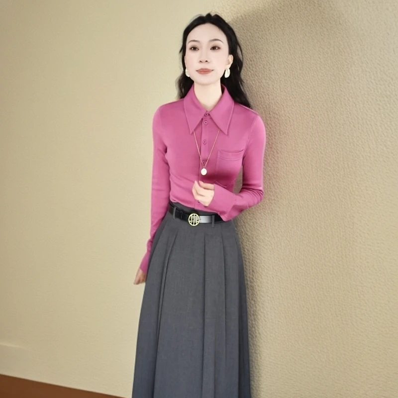 哥弟女装秋冬新款羊毛衬衫百搭通勤时尚修身小个子女衬衫1301044