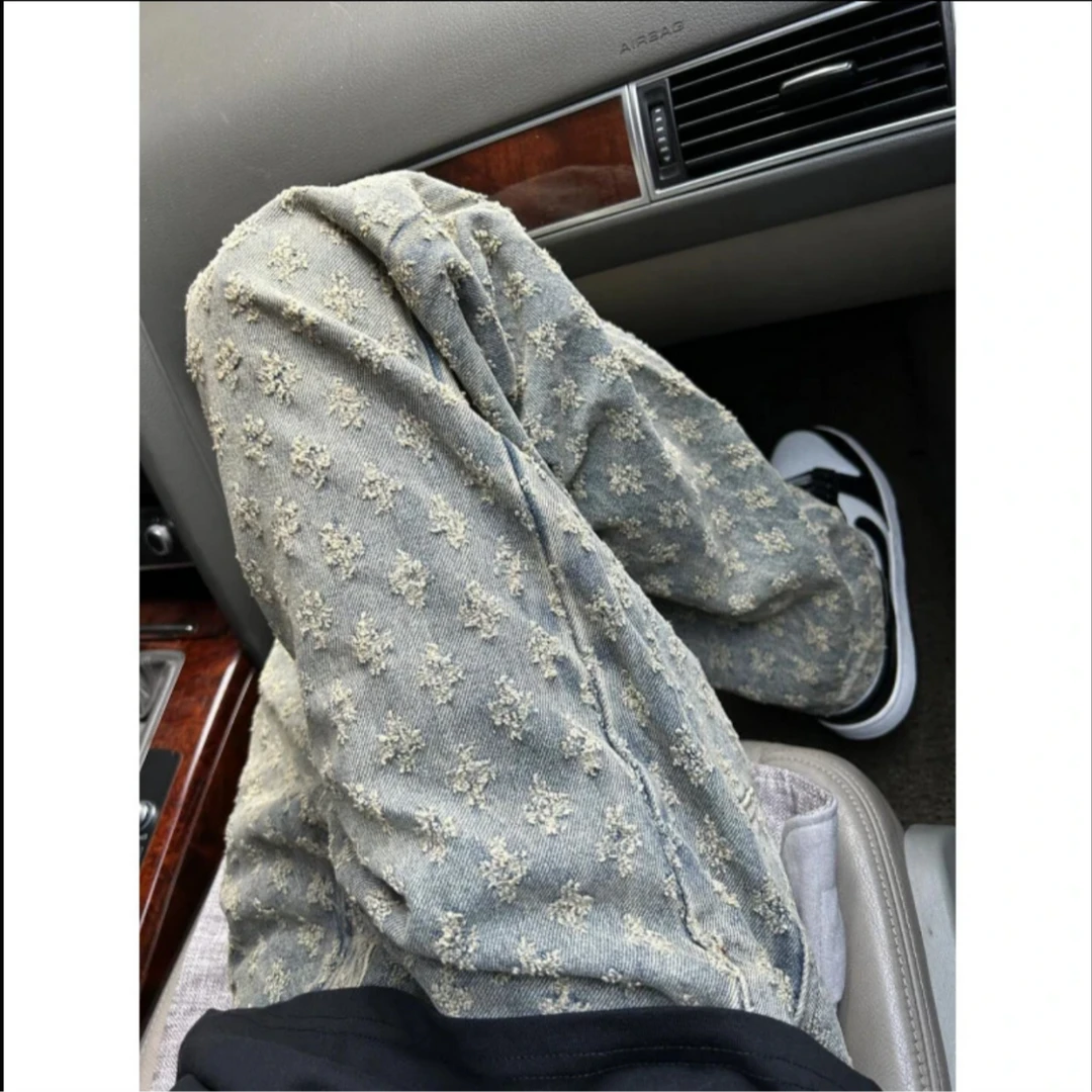 ASKISR复古提花满印微喇裤设计感痞帅炸街裤子美式牛仔裤 -DY329