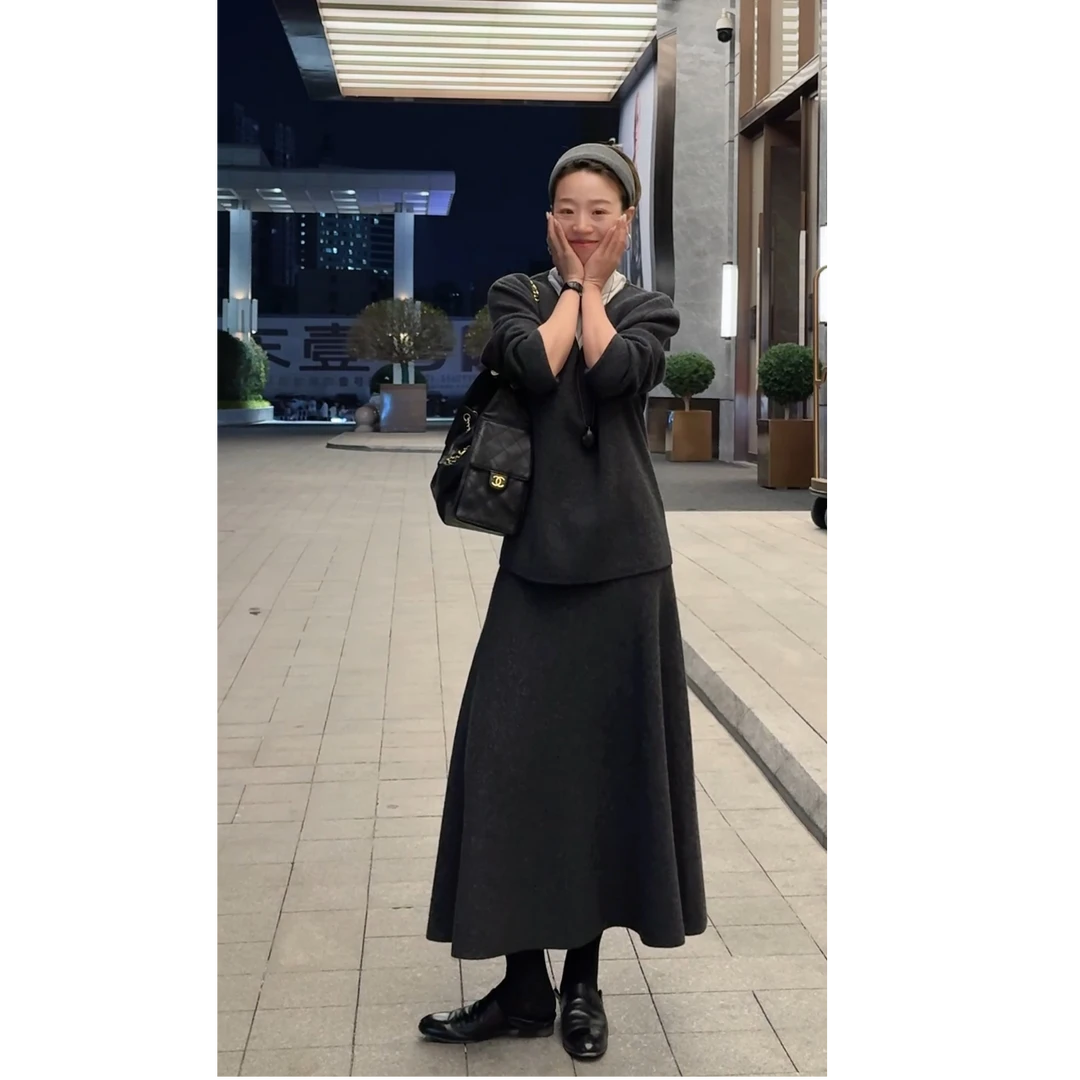 【高智穿搭-两件套】新澳1100g羊毛加密加厚套装假两件半裙25439028