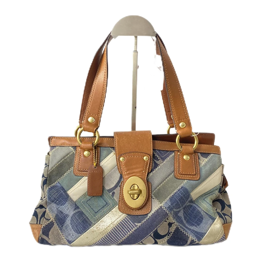 95新 COACH/蔻驰 经典老花帆布拼皮单肩手提包 MM-80368