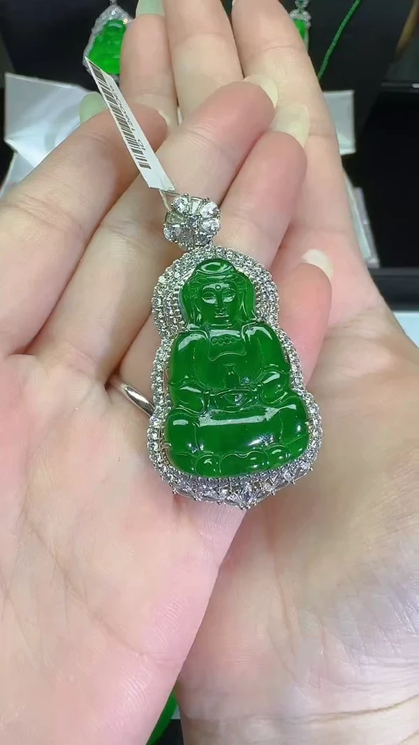 吊坠(不含链)未镶嵌翡翠纯天然A货翡翠观音吊坠