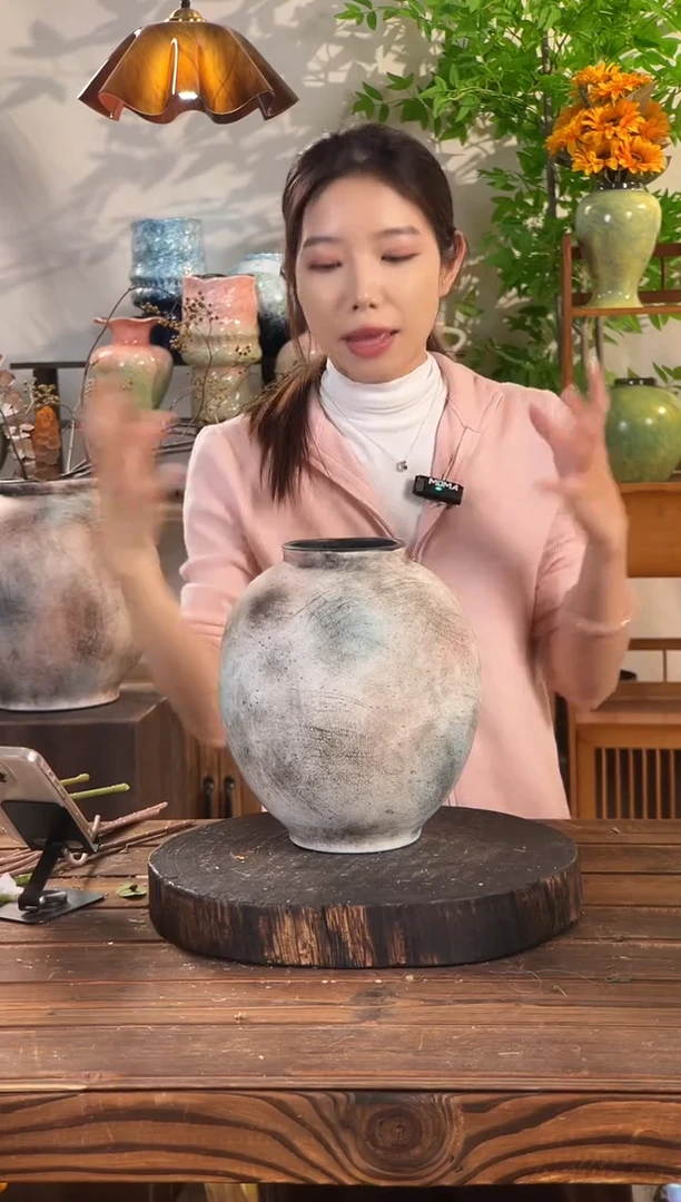 【复古红棕-最小号月亮罐】无孔桌面落地陶瓷花瓶干花鲜花客厅花器