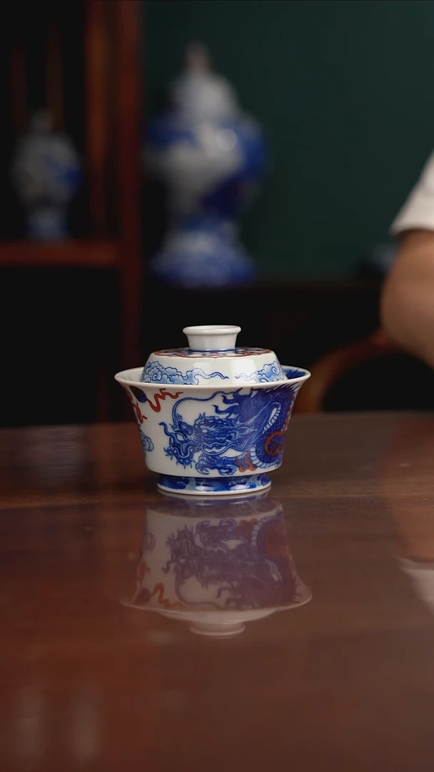 自成堂柴窑 龙凤盖碗
