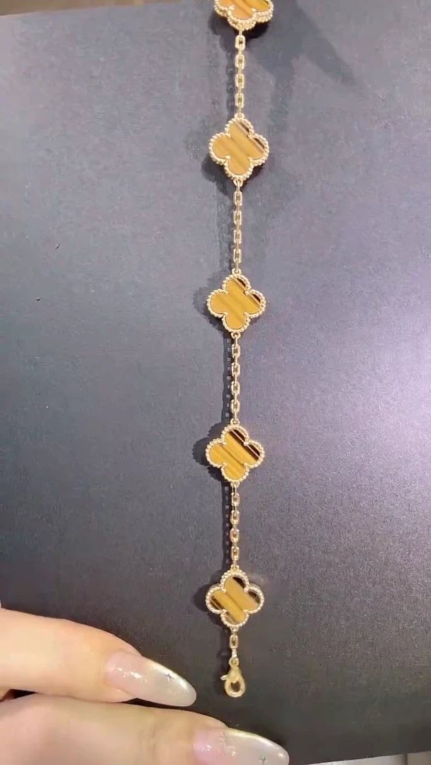 18K金镶嵌手链木变石（虎睛石）虎眼石五花手链