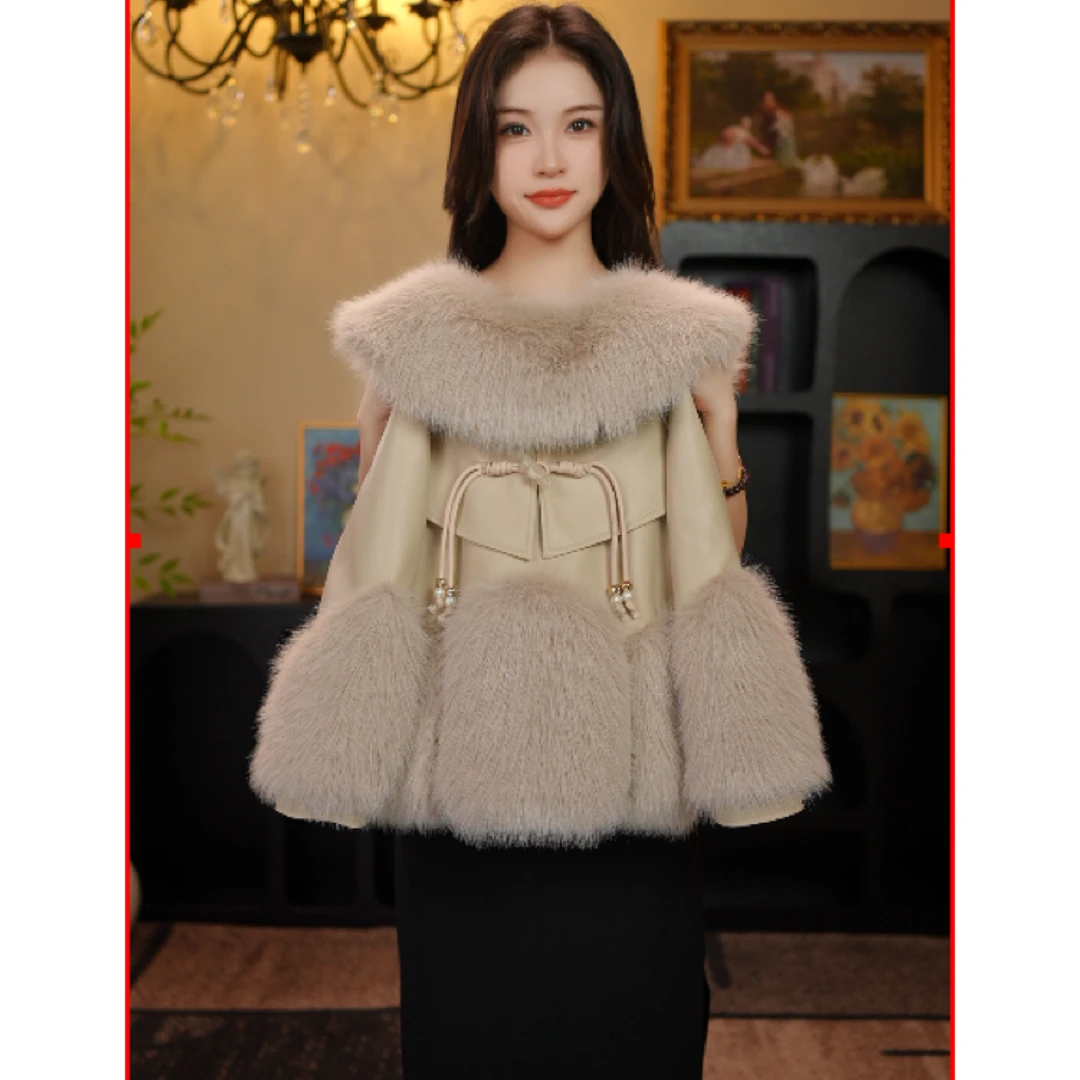 AODUOSEN/奥多森宝藏衣橱上新女童后背黄扣小香风皮衣一体毛外套