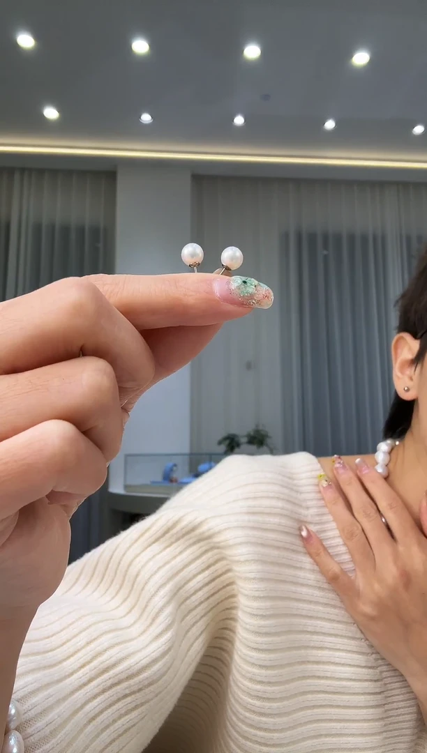 18K金镶嵌耳饰淡水珍珠18k金淡水耳钉3-4mm