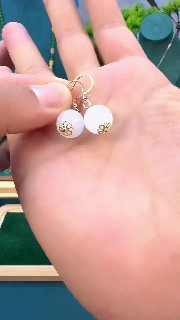 和田玉14K金镶嵌耳饰E118