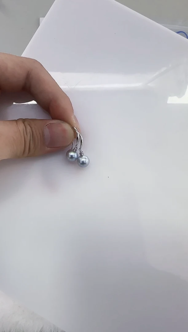 银S925镶嵌海水珍珠DA珍珠耳钩7-8 y341