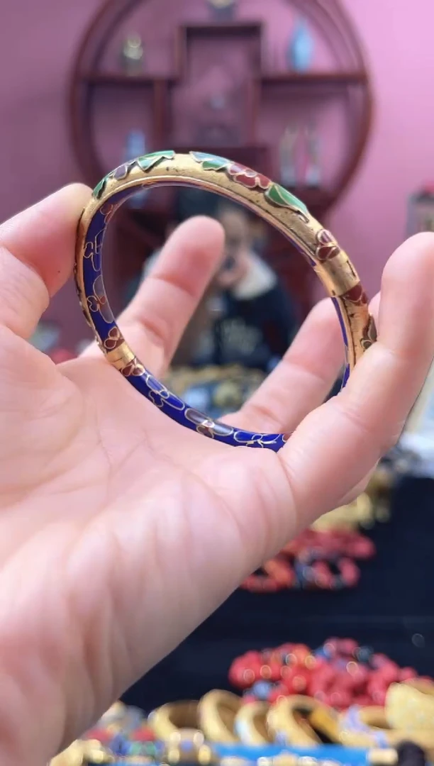 非遗景泰蓝  开口镯 55-63 金地 宝蓝