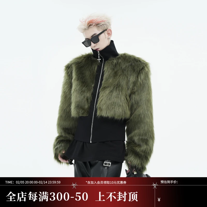 短款立领拼接撞色男 美式高街外套冬季男士高级感廓形垫肩夹克潮