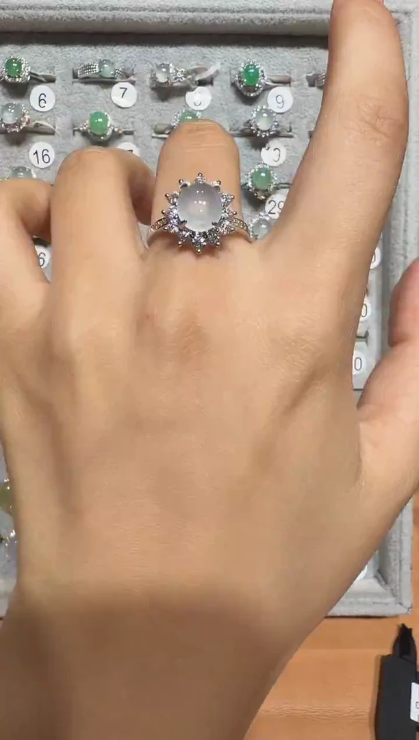 银S925镶嵌戒指翡翠925银镶翡翠戒指镶嵌112