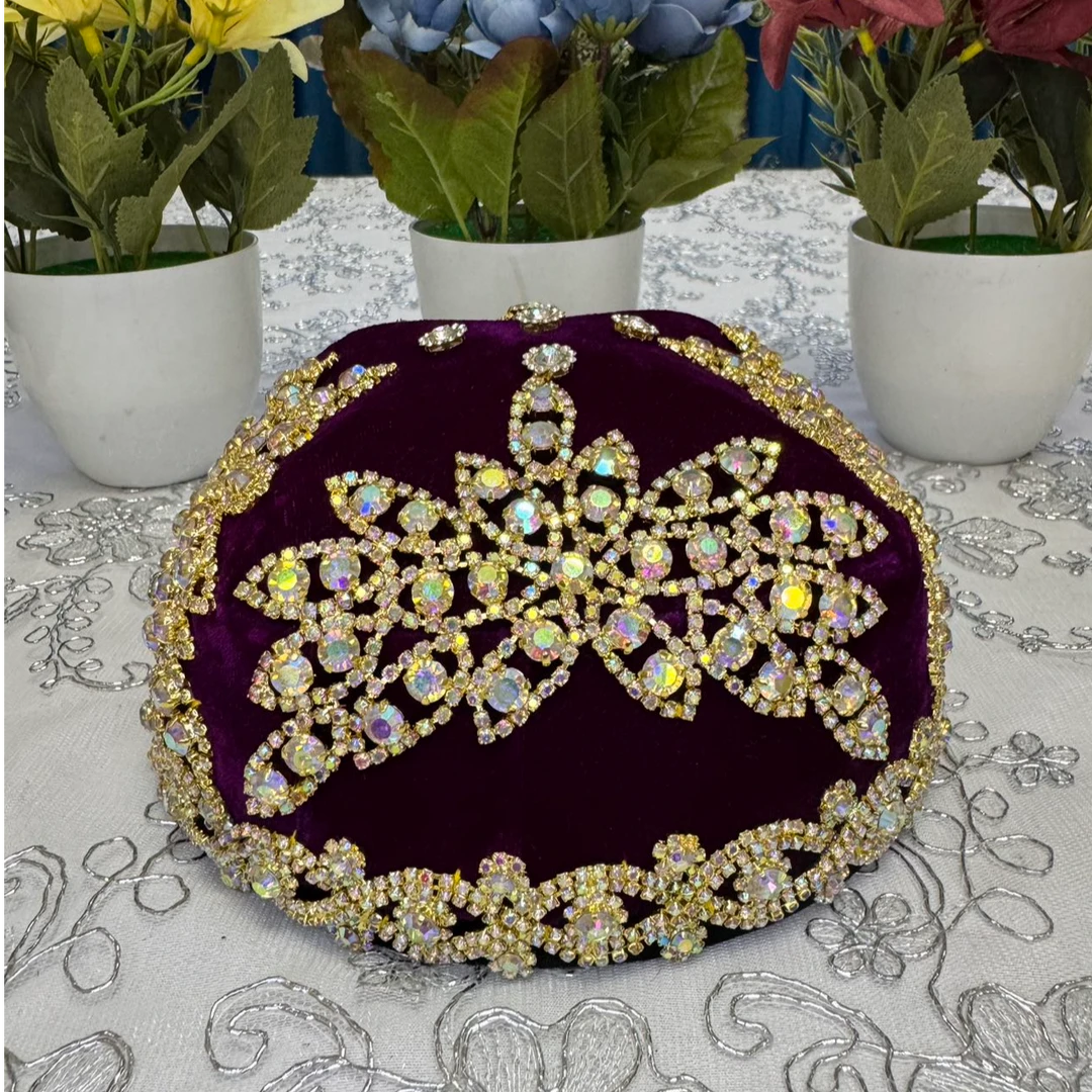 新疆花帽最新款女士的漂亮宝石宽项链燕子款婚礼戴帽子kag jiyak