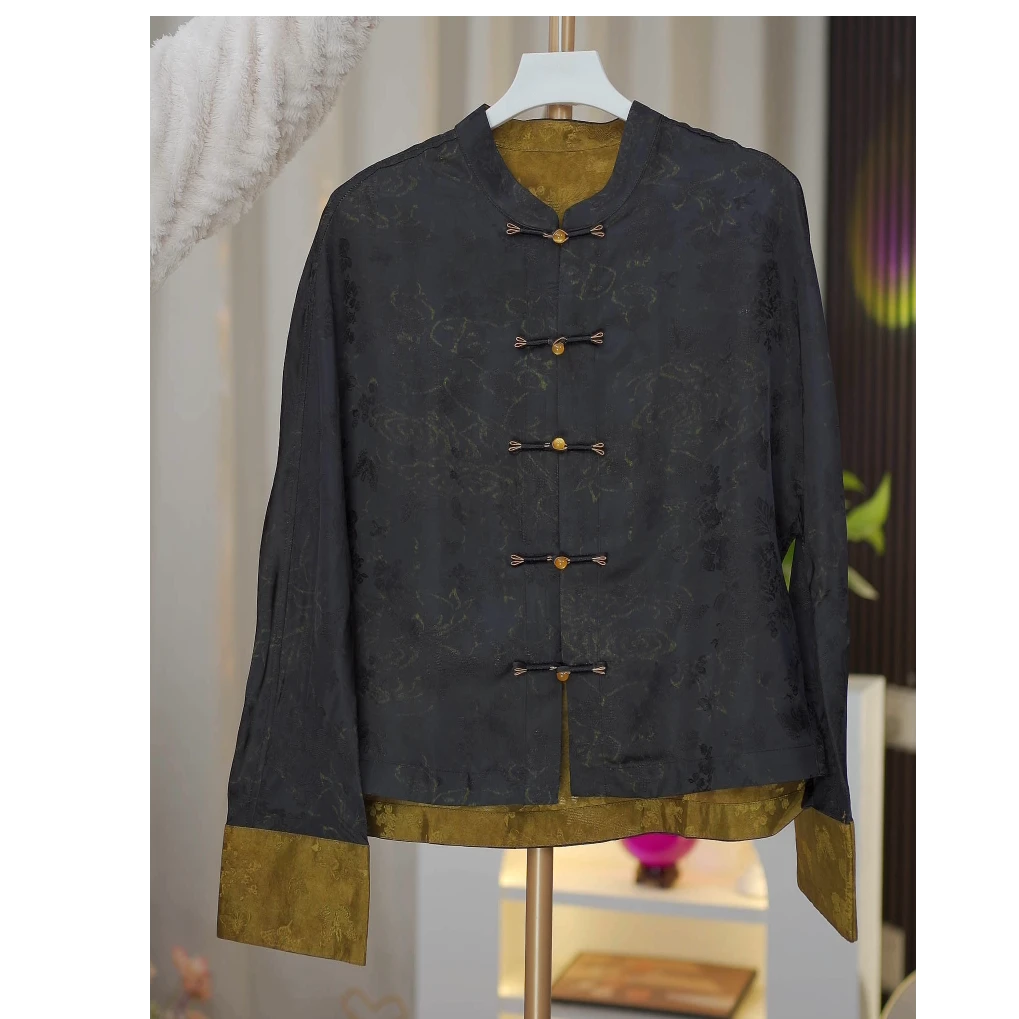 【金蚕丝】重缎双面缂丝提花女减龄显瘦长袖上衣外套