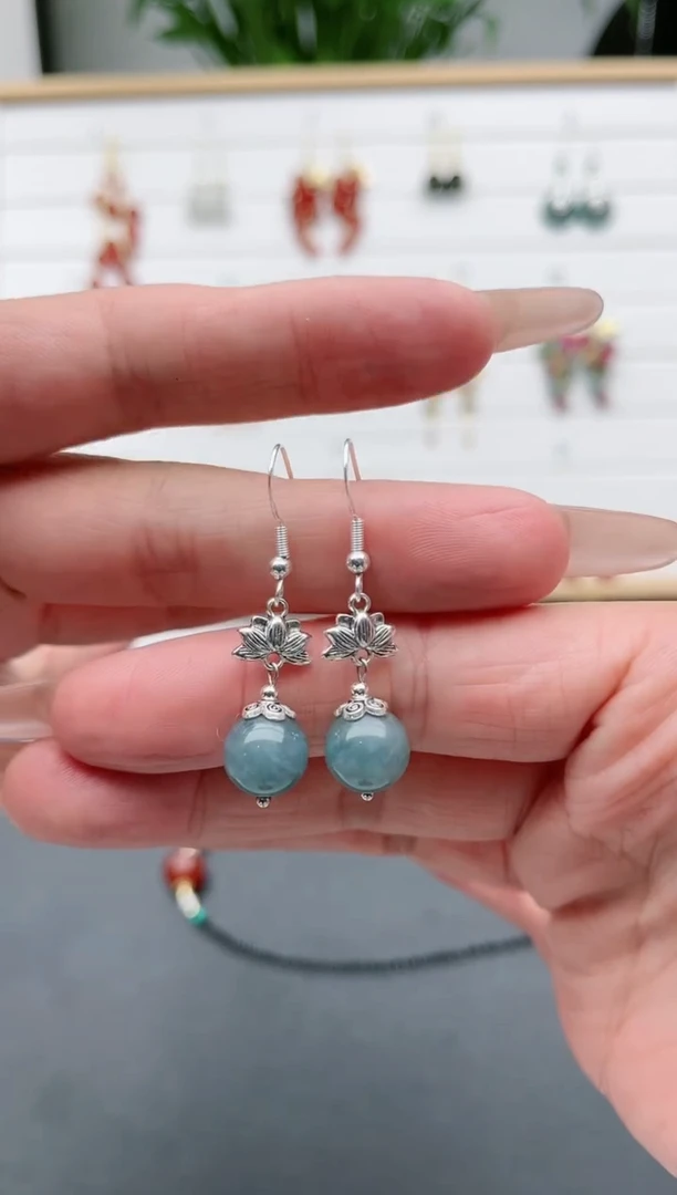 【闪购商品】石英质玉耳饰银S925镶嵌01