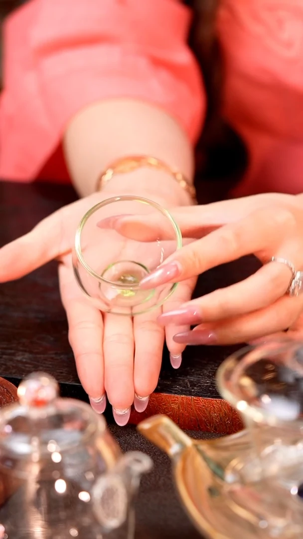暗香疏影/圆融杯/手工彩璃窨底/湖绿