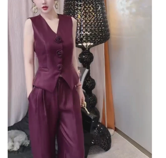 2025夏季新款网红同款洋气韩版潮流时尚无袖上衣裤子两件套菇凉uy