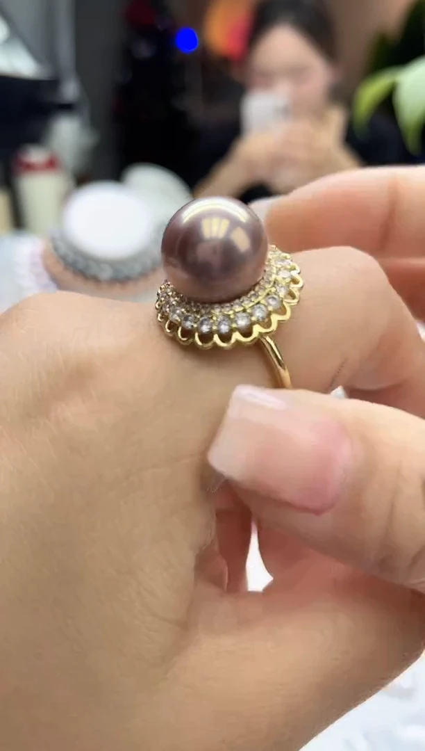 未镶嵌戒指淡水珍珠13mm+异光紫戒指(多样性发一）