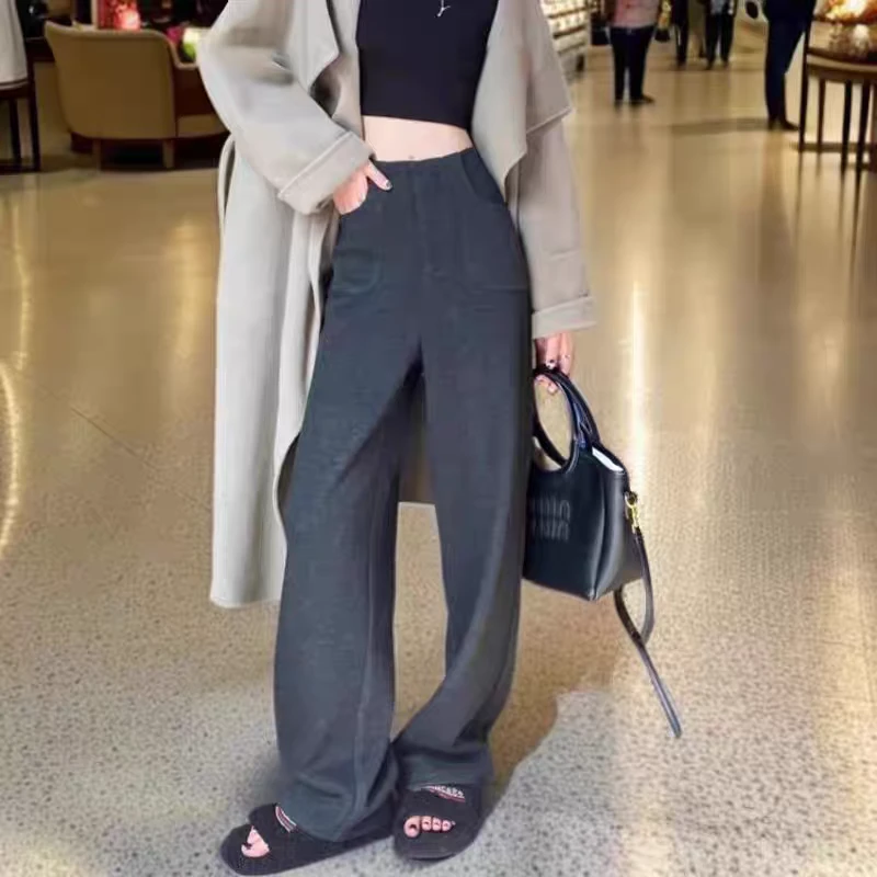 阔腿裤女秋冬加厚垂感休闲直筒弯镰刀裤女