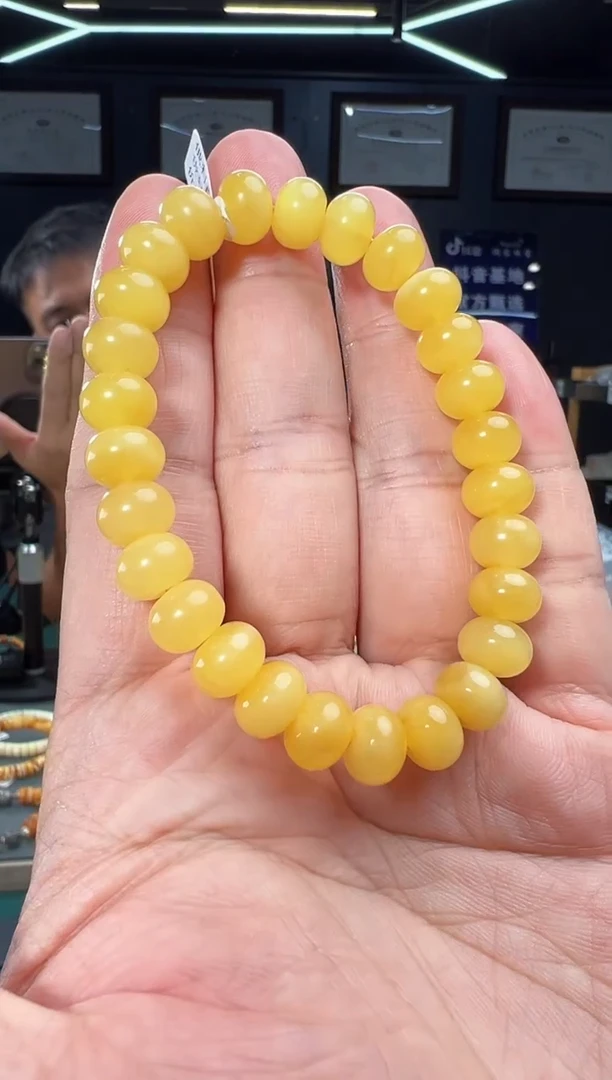 裸石琥珀未镶嵌算盘珠手串-S53