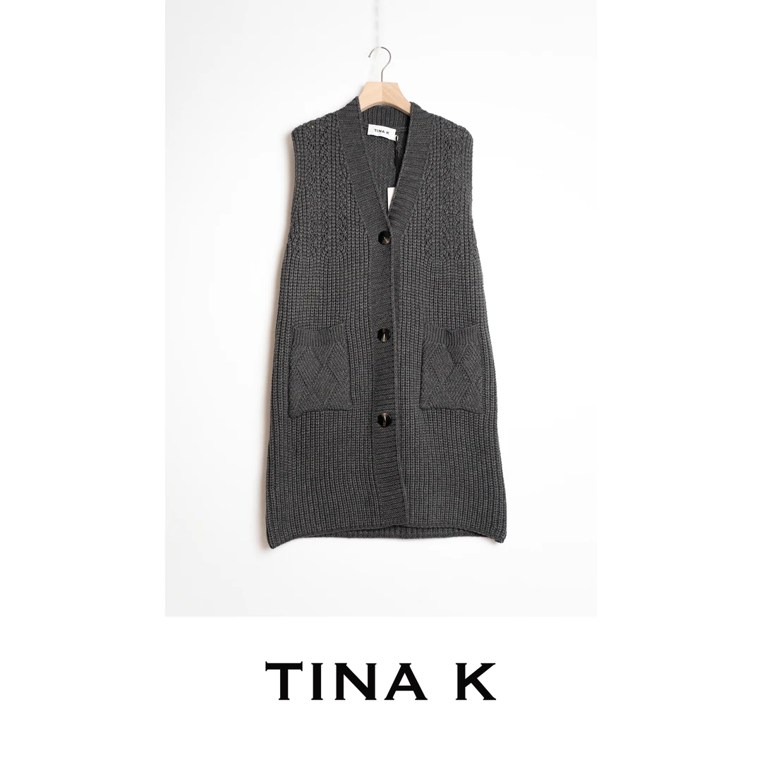 TinaK秋季上新针织复古时尚马甲休闲轻奢百搭开衫马夹MJ225480