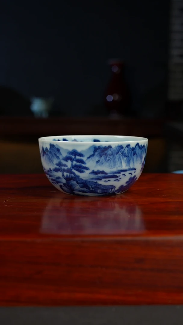 祖传窑内外画山水卧足杯