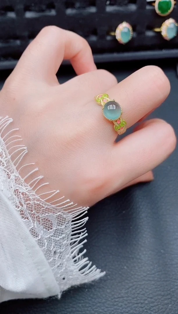 【闪购商品】翡翠戒指银S925镶嵌天然a货翡翠957