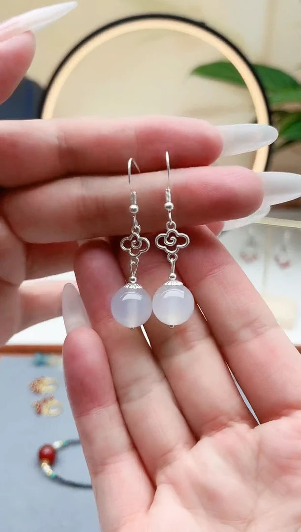 玛瑙/玉髓耳饰银S925镶嵌630