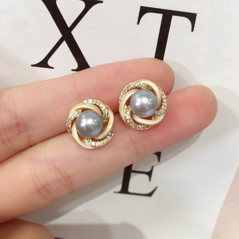 鸟巢珍珠耳钉天然淡水珍珠耳饰女S925银镶嵌（多样性发其一）