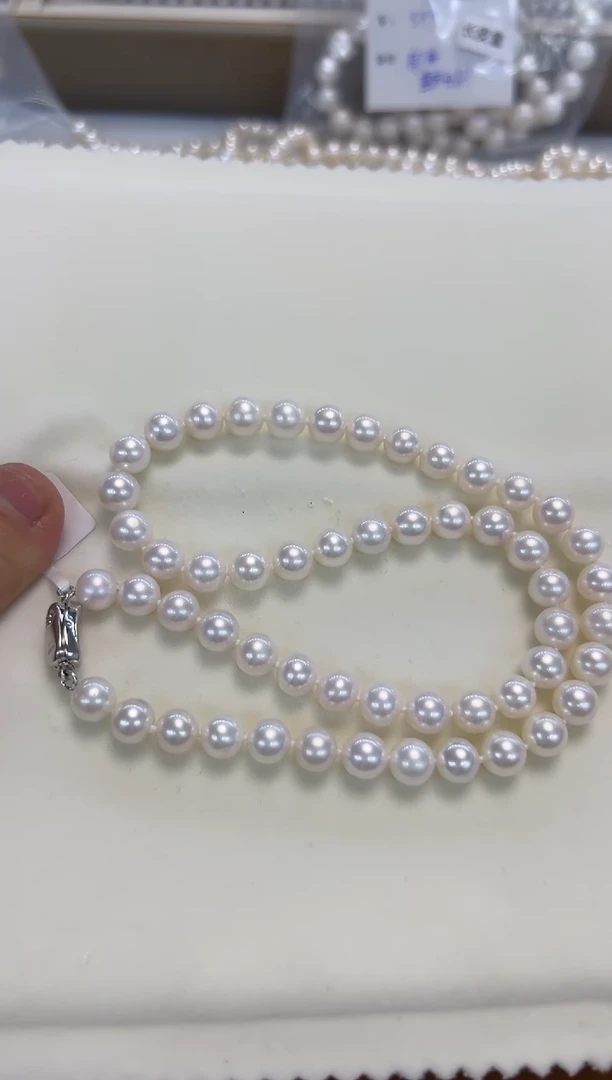 颈饰银S925镶嵌淡水珍珠7.5-8.5无核白珠项链