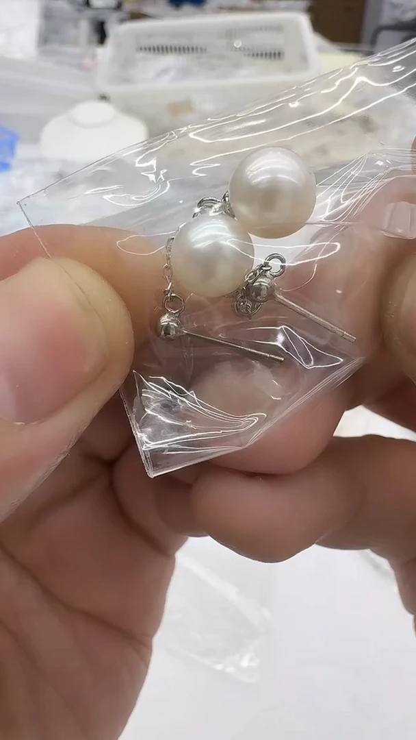 银S925镶嵌耳饰淡水珍珠10mm 大风吹-孤品