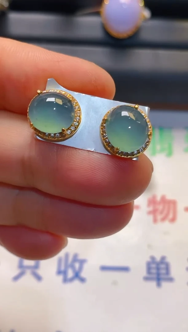 翡翠银S925镶嵌耳饰天然