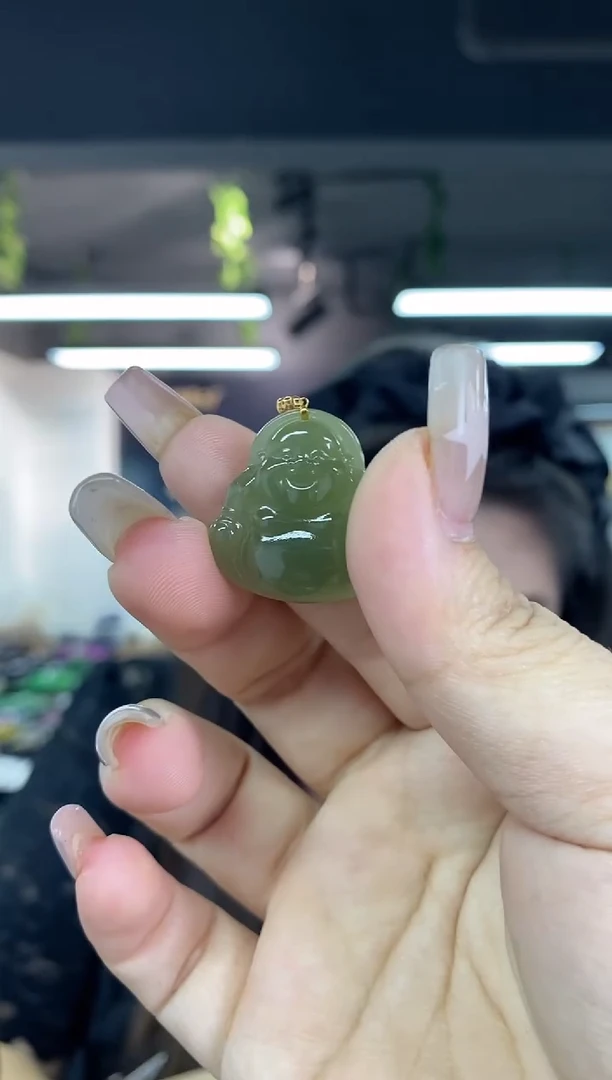 和田玉18K金镶嵌吊坠(不含链)多样性发其一颜色微差