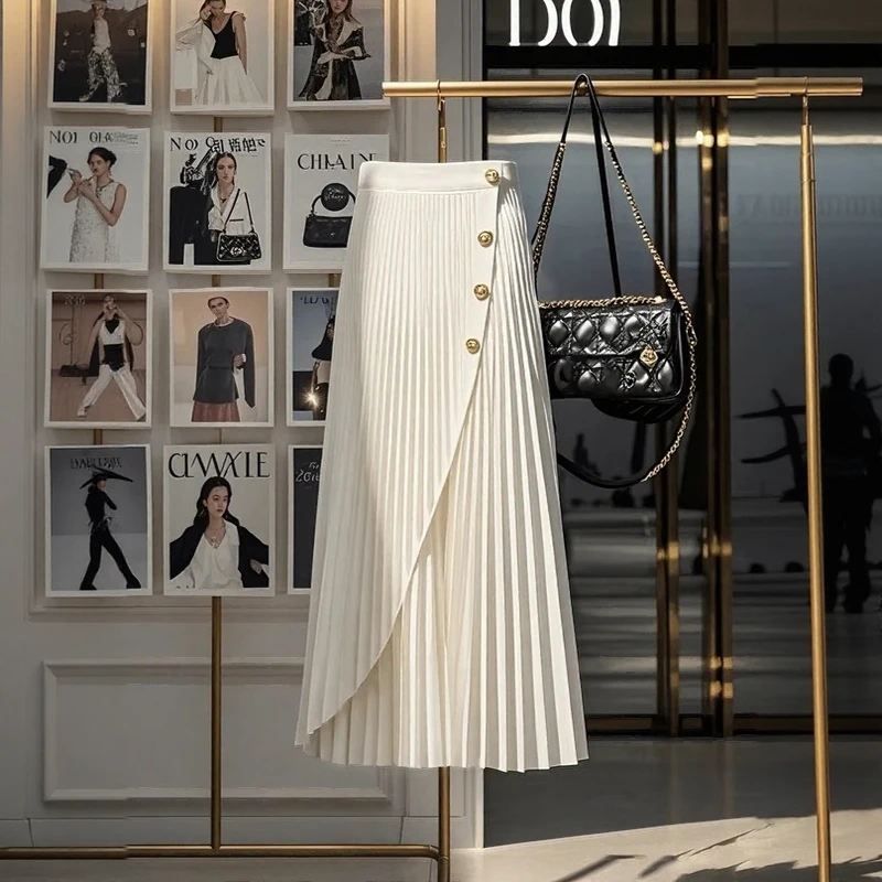 欧若风白色设计感半身裙女款2025春季新款百搭a字裙独特别致裙子