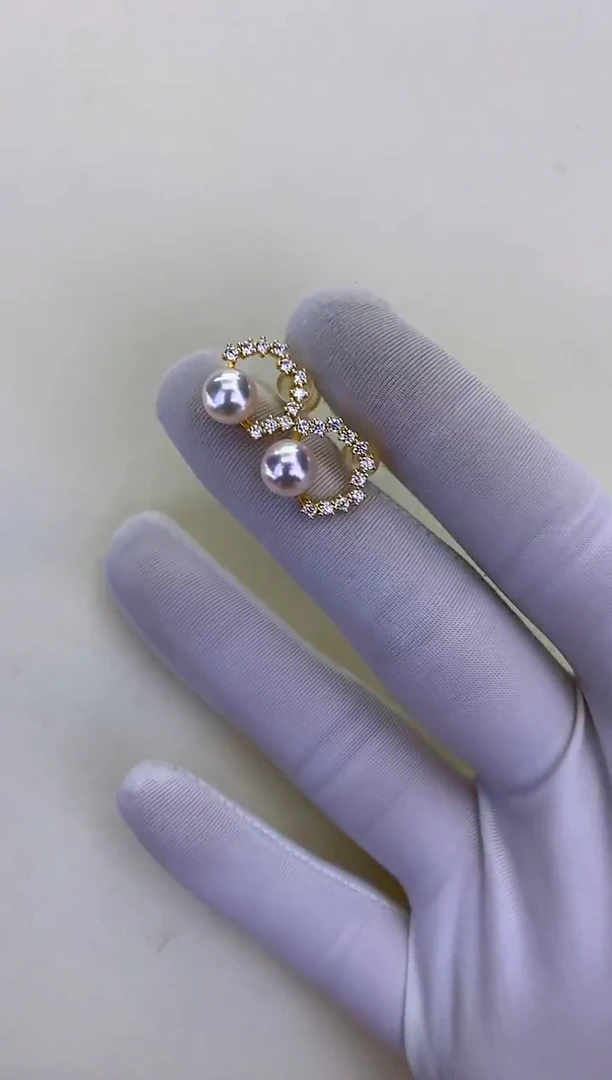 银S925镶嵌DA海水珍珠 GD028 耳钉 6-7