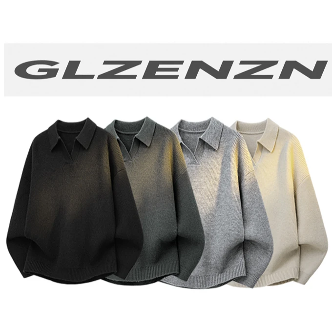 【古徕甄赞】经典老钱风气质款翻领针织衫男女休闲款高克重加厚毛衣