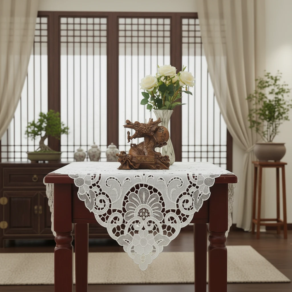 192亚麻布料。镂空电脑刺绣。床头盖巾。空调防尘防烫2025年新款