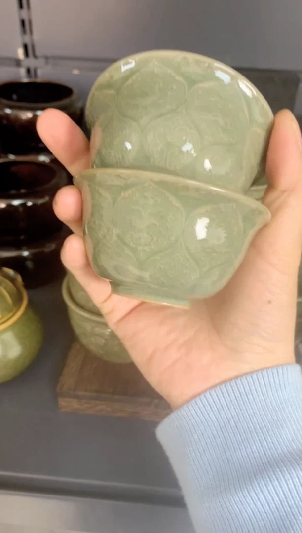 耀州窑青瓷主人杯两只