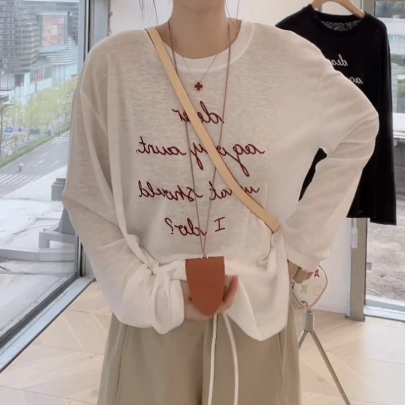 2025百搭韩版百搭显瘦新款轻薄透气字母植绒长袖LK2502586