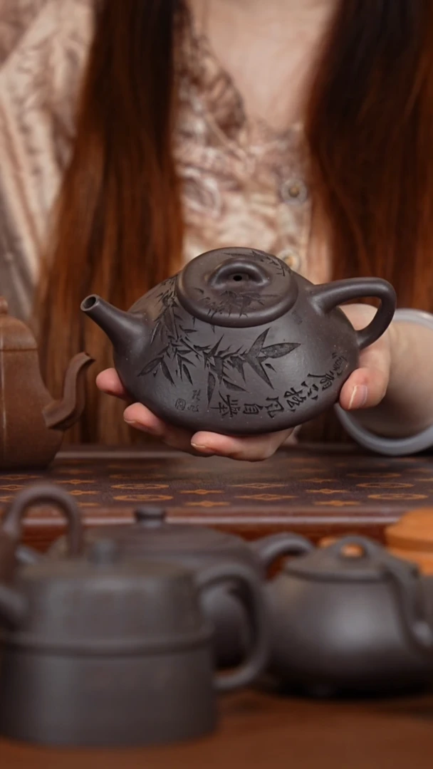 茶壶紫砂天青刻绘彭年石瓢
