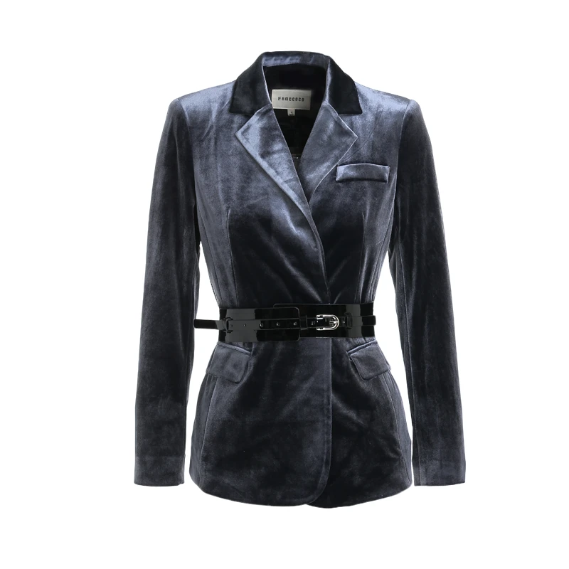 famecoco范可儿纯色收腰西装外套女秋装显瘦外套女F201AB013