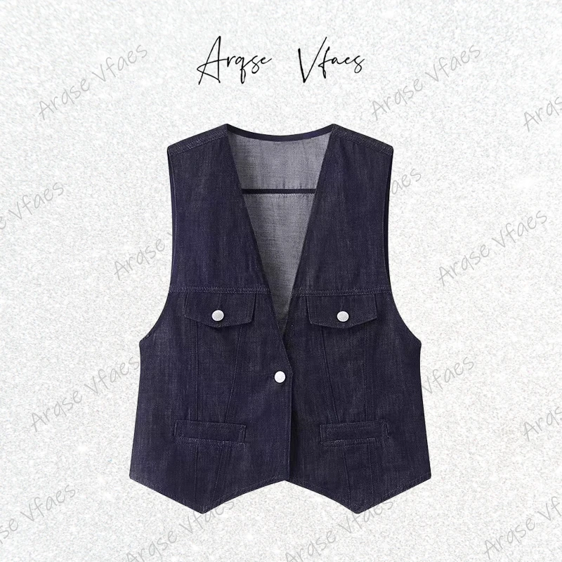 [ARQSEVFAES正品]—2025新款水洗复古蓝牛仔无袖春秋时尚-50421537