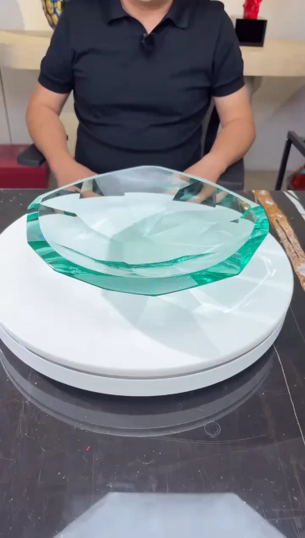 摆件郭*婆CS0101018蒂芙尼蓝多切面水晶琉璃果盘