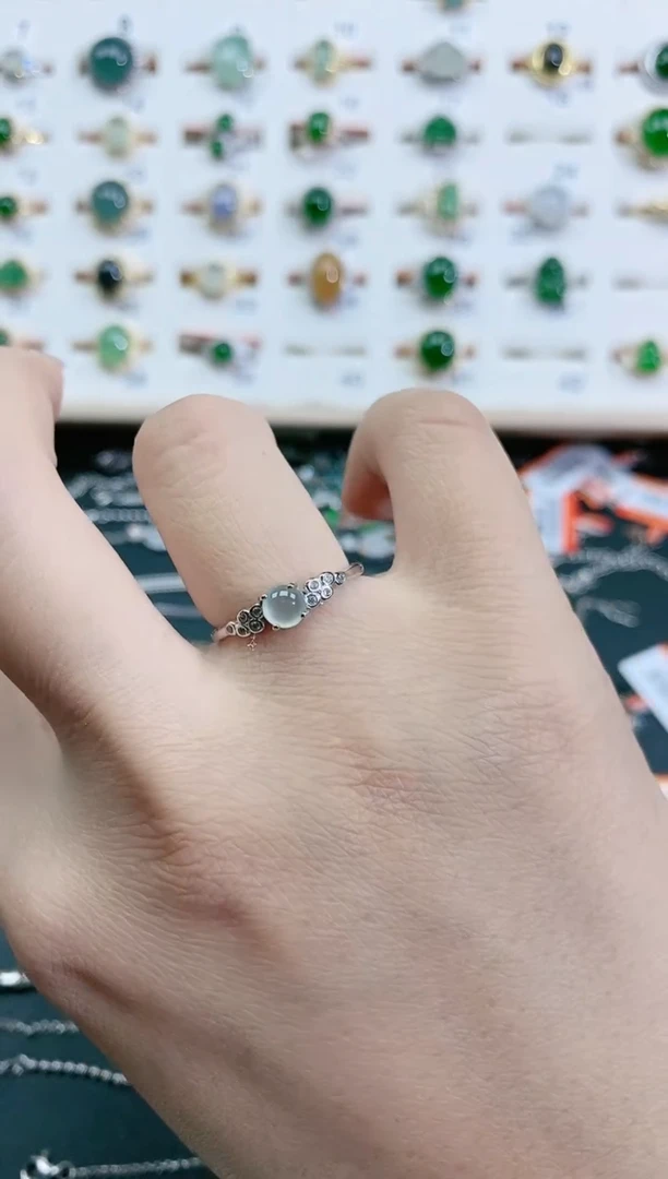 翡翠戒指银S925镶嵌 天然翡翠