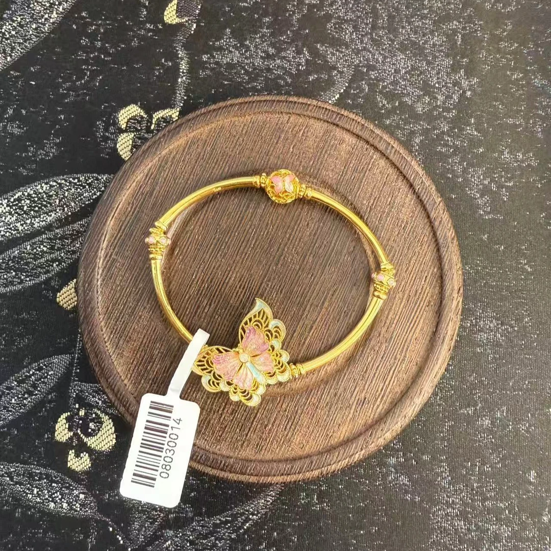 静然美珠宝 足金999投资金 珐琅彩蝴蝶弯管手链08030014