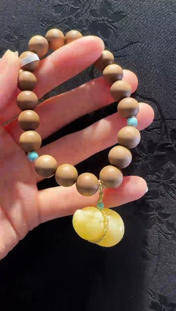 手串蜜蜡18K金镶嵌葫芦款