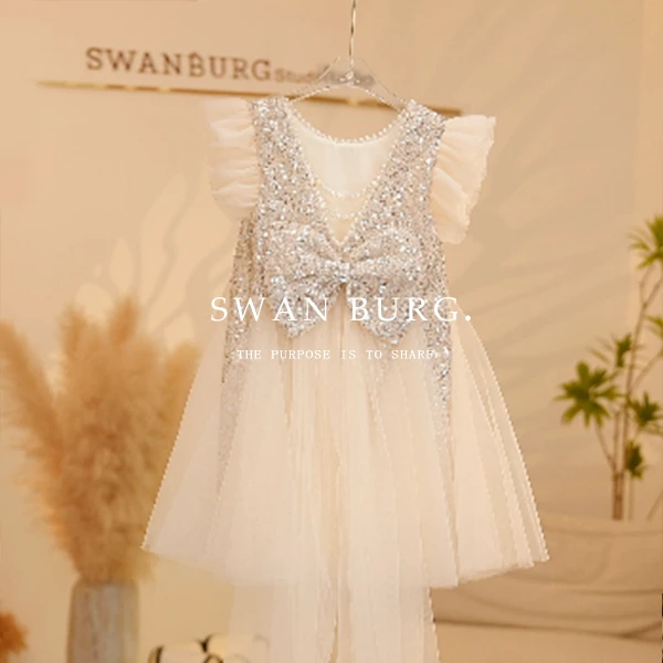 【现货】【Y.d6894】25夏款女童设计师洋气亮片公主裙国风飞袖连衣裙