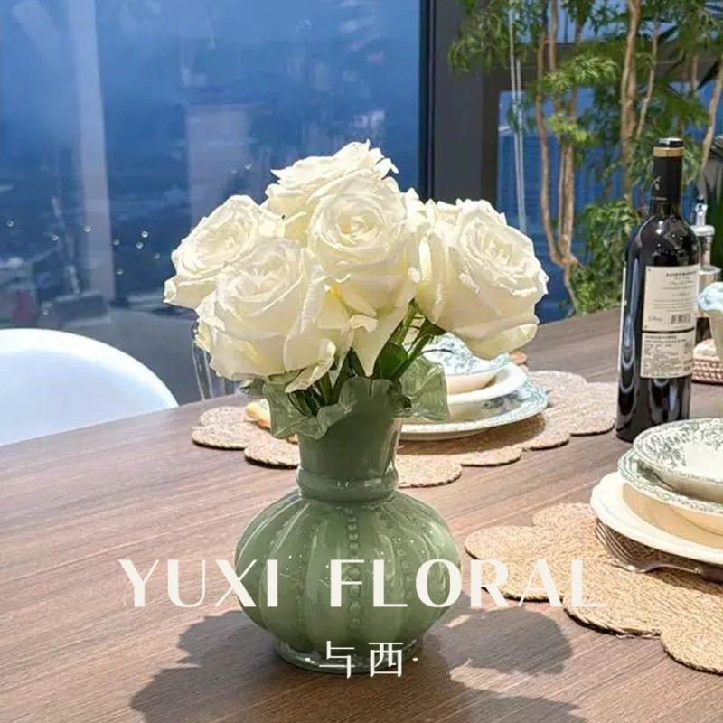 YUXI/与西中古芬顿琉璃花瓶庭芜绿创意室内桌面高级感插画花瓶