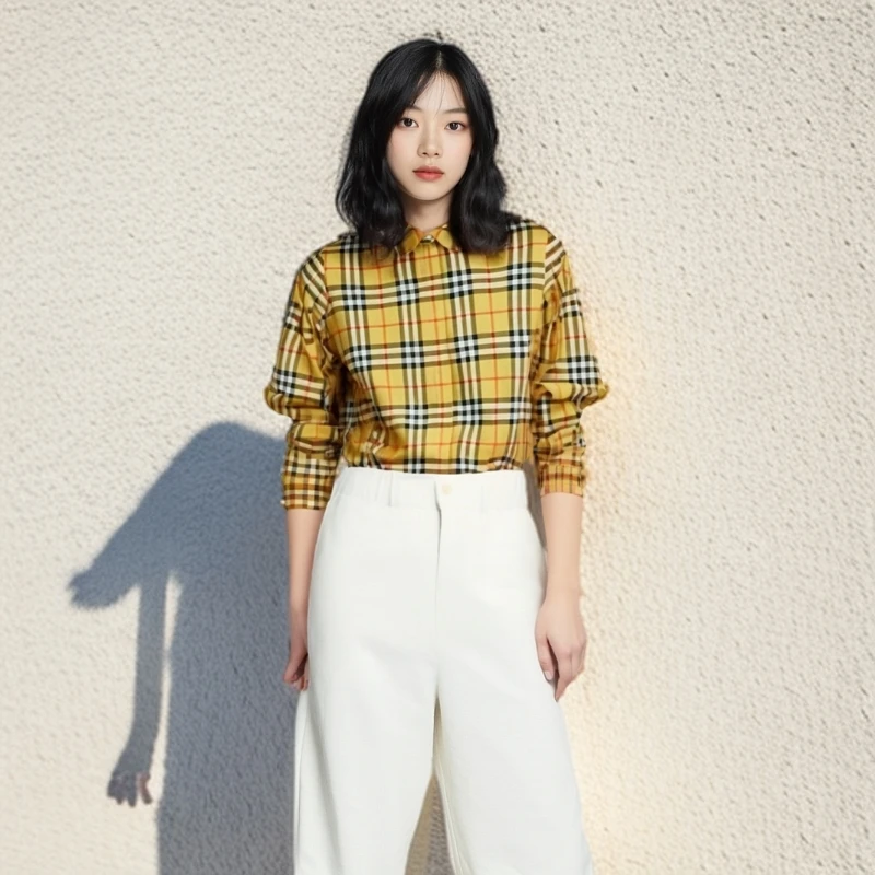 99新 BURBERRY/博柏利 /衬衫/经典格纹翻领长袖衬衫/女款/0055555